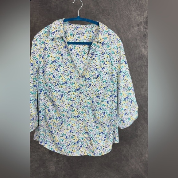croft & barrow Tops - Croft & Barrow Floral Button-Up Blouse | Roll-Tab Sleeves | 1X